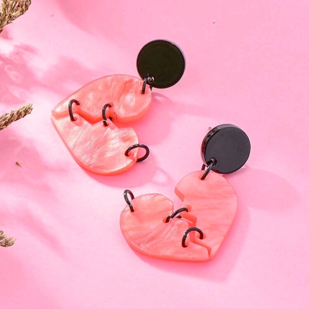 🍉5 for $25* Ring Linked Broken Heart Earrings